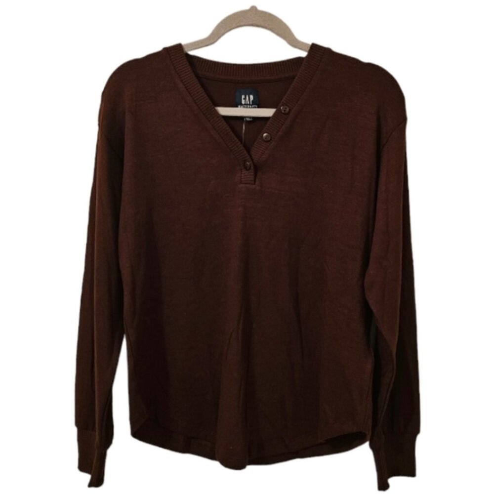 Brown GAP Women's Maternity Softspun Long Sleeve Henley T-Shirt